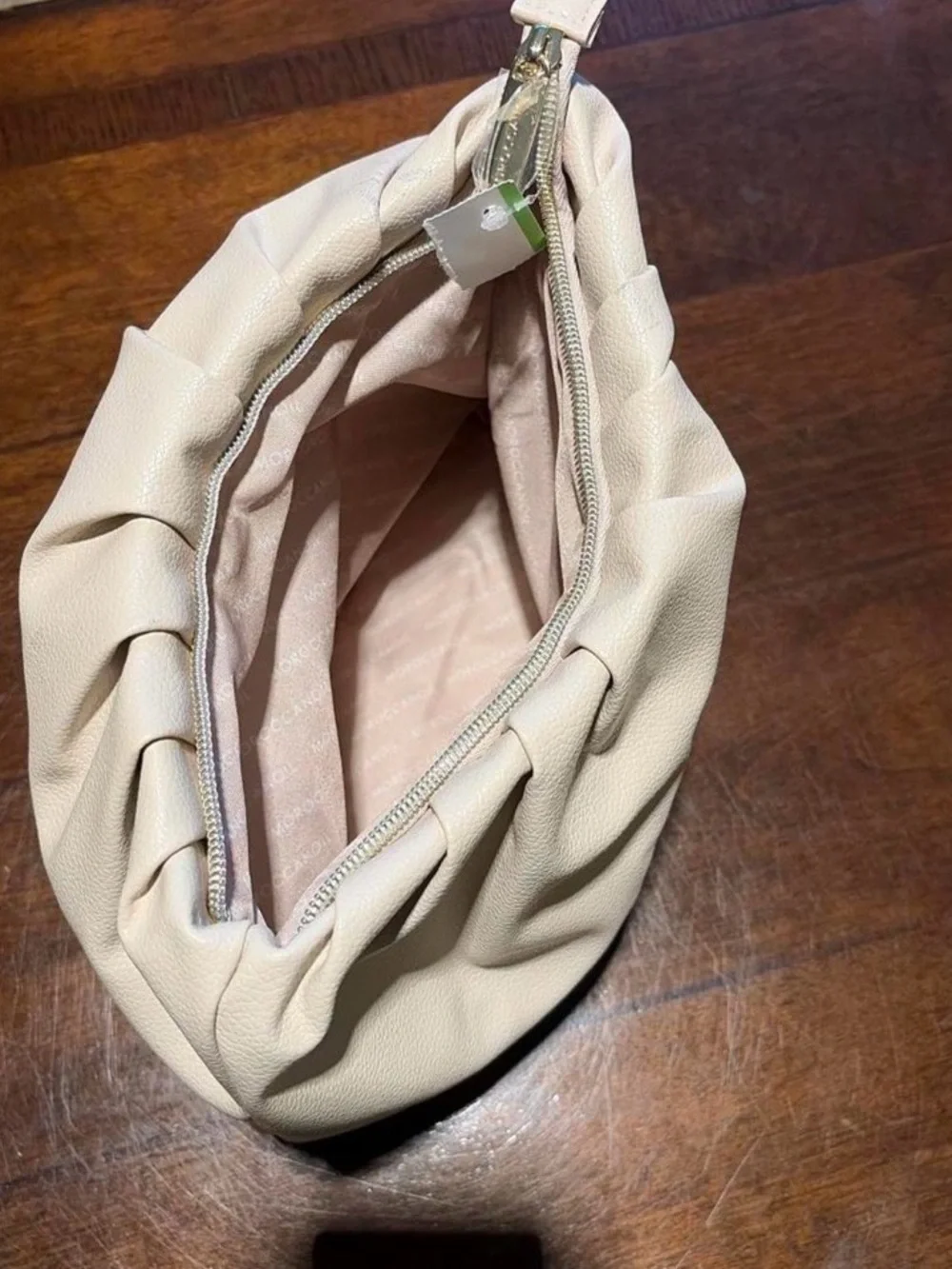 Cream Gathered-Top Cosmetic Pouch